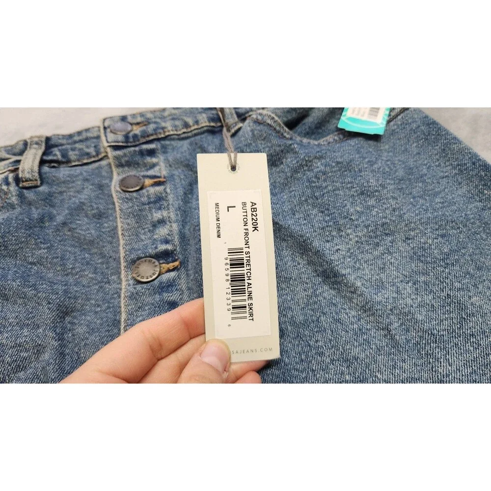 NWT Womens Large Just USA Light Wash Button‎ Front Stretch Aline Skirt